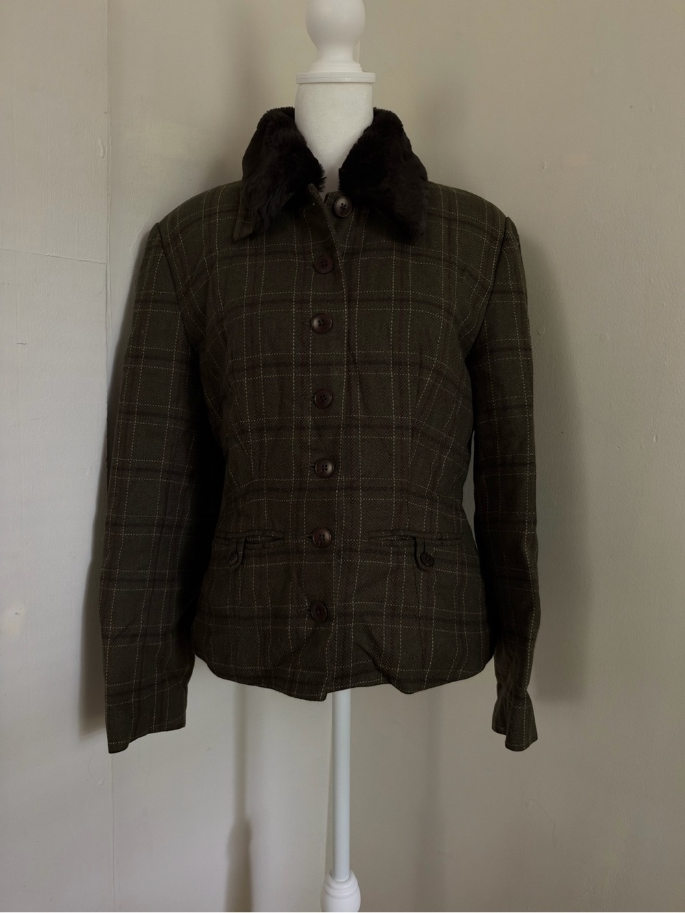 Banana Republic Plaid Jacket Faux Fur Details Size 6